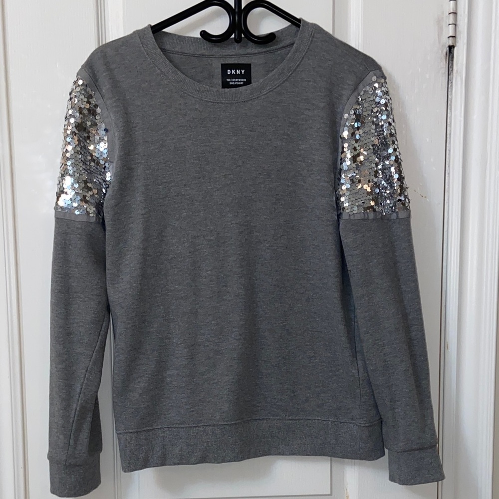 DKNY Women's Gray Sweater with Sequin Accents